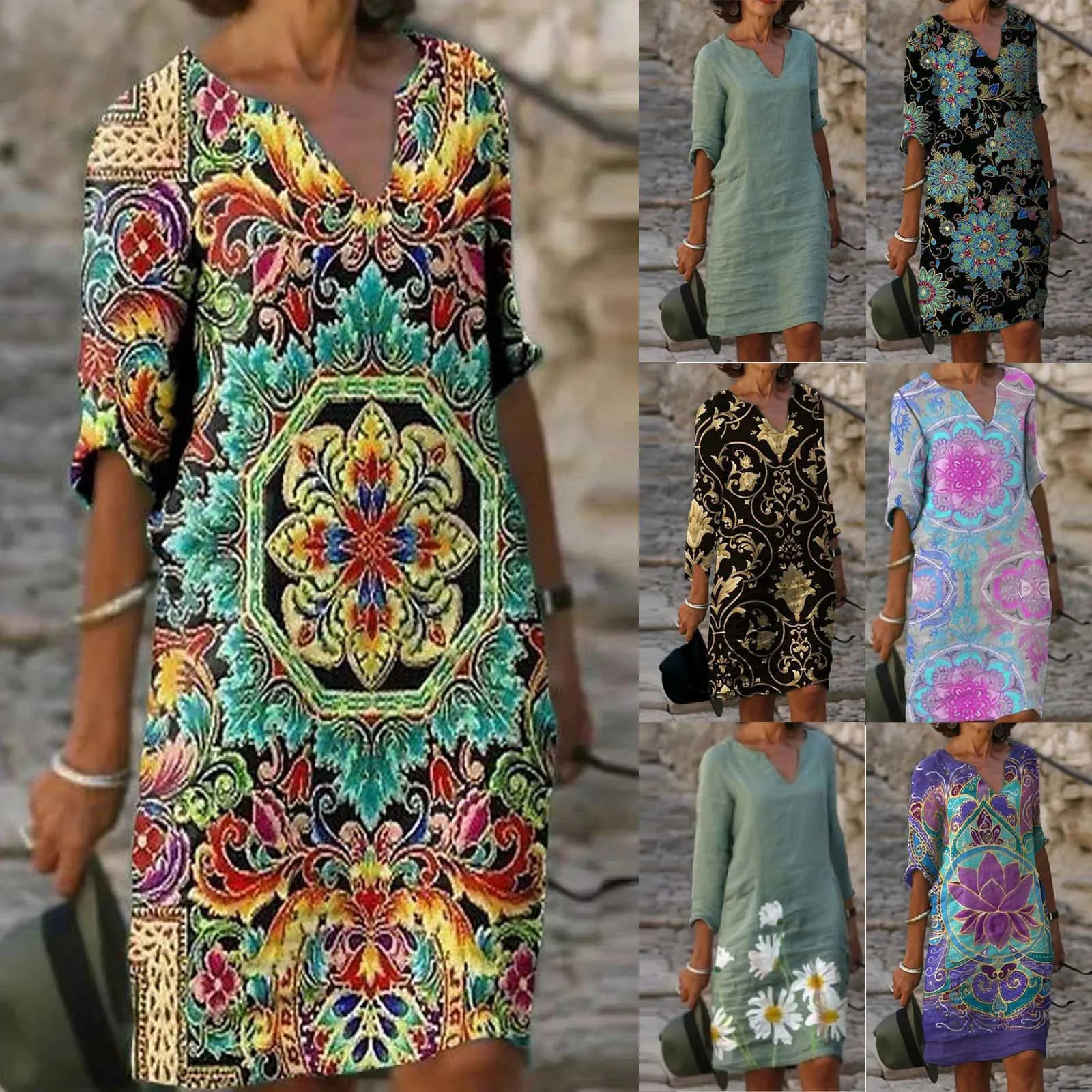 Women Shift Dress Knee Length Dress - Half Sleeve Floral Color Block Summer Fall V Neck Casual Hot vacation dresses Loose 2021
Women Shift Dress Knee Length Dress - Half Sleeve Floral Color Block Summer Fall V Neck Casual Hot vacation dresses Loose 2021