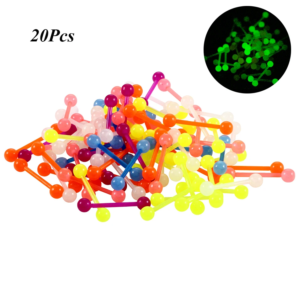 16G 20Pcs/lot Bioplast Acrylic Soft Rod Luminous Tongue Studs Septum Piercing Tongue Barbell for Fashion Women Body Jewelry
16G 20Pcs/lot Bioplast Acrylic Soft Rod Luminous Tongue Studs Septum Piercing Tongue Barbell for Fashion Women Body Jewelry