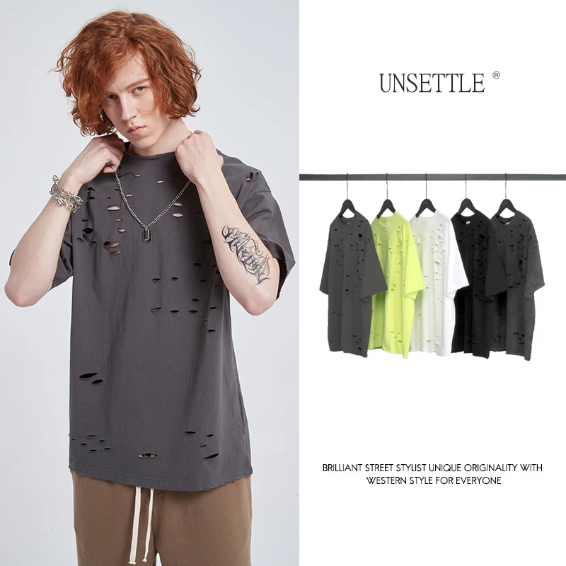 UNSETTLE 2020SS High street kanye west простая футболка с дырками для мужчин/женщин Мужская