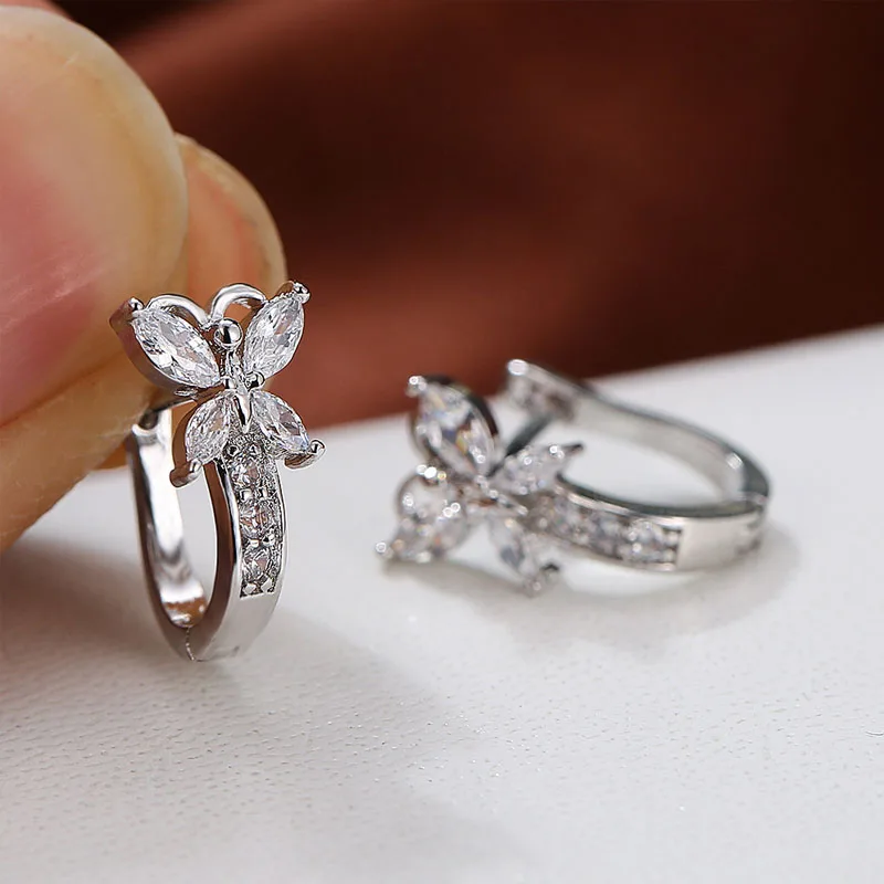 Cute Butterfly Hoop Earrings For Women Zircon Crystal Earring Charming Female Wedding Party Jewelry Birthday Gifts Stud Earrings
Cute Butterfly Hoop Earrings For Women Zircon Crystal Earring Charming Female Wedding Party Jewelry Birthday Gifts Stud Earrings