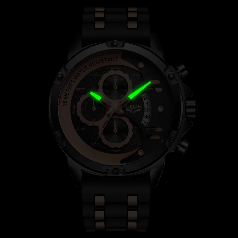 2020 New Men Watches Luxury Brand LIGE Chronograph Sports Waterproof Silicagel Quartz Analog Clock Relogio Masculino | Наручные часы