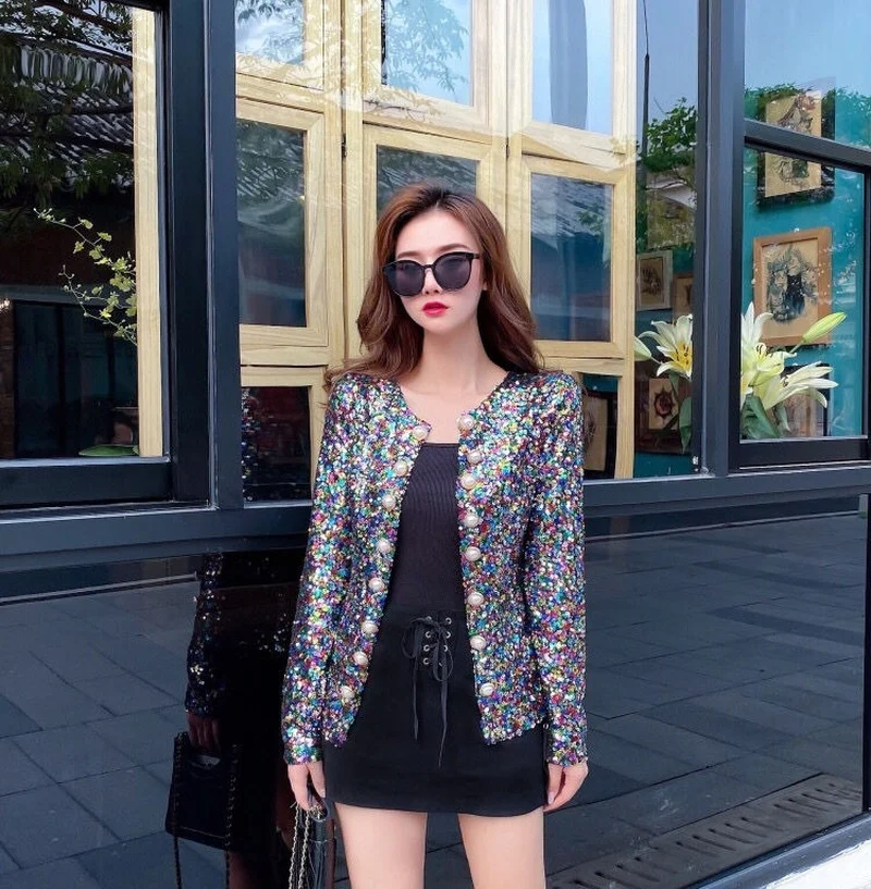 Spring and Autumn New Heavy Industry Sparkling Sequins Embroidered Long Sleeve Slim Cardigan Short Jacket 
Spring and Autumn New Heavy Industry Sparkling Sequins Embroidered Long Sleeve Slim Cardigan Short Jacket