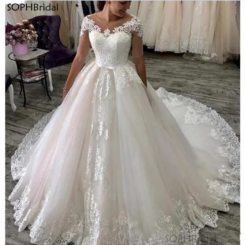 New Arrival Elegant O Neck Wedding Dresses Appliques Short Sleeves Lace Up Bow Sashes Wedding Gowns Vestidos de novia
New Arrival Elegant O Neck Wedding Dresses Appliques Short Sleeves Lace Up Bow Sashes Wedding Gowns Vestidos de novia