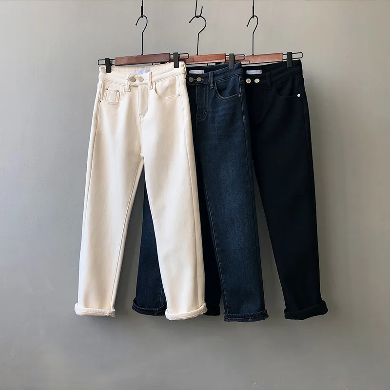 2021 Winter Women Fleece Jeans Thicke High Waist Stretch Warm Straight Pants Denim Basic Trousers Skinny Clothing Female H1827
2021 Winter Women Fleece Jeans Thicke High Waist Stretch Warm Straight Pants Denim Basic Trousers Skinny Clothing Female H1827