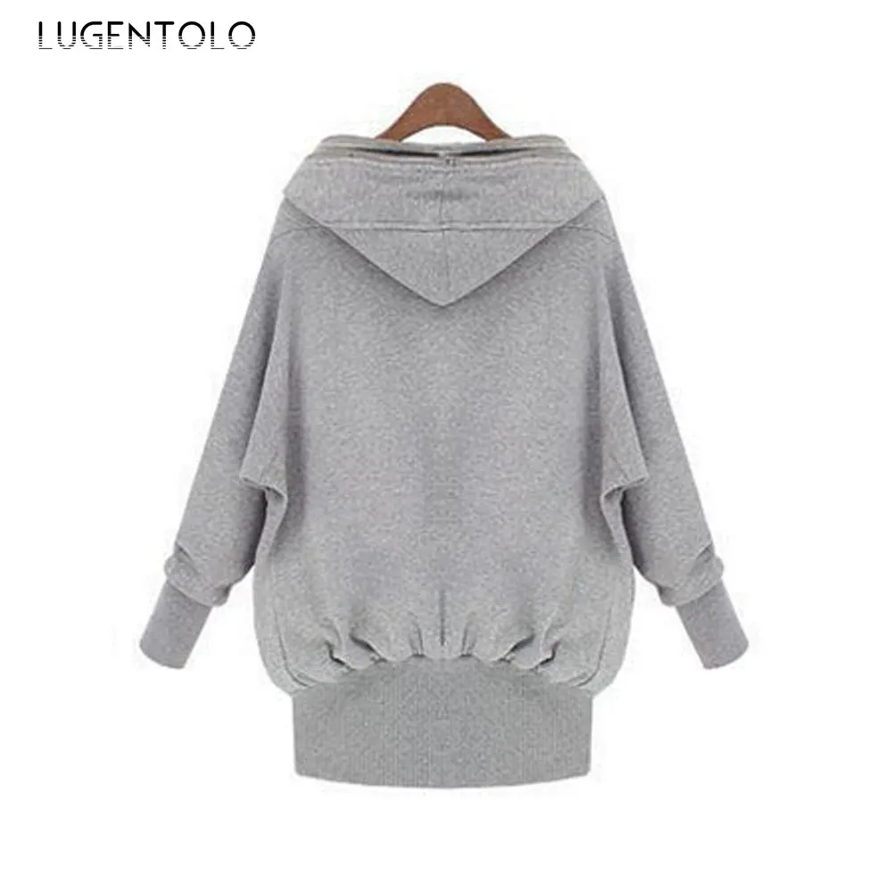 Lugentolo Women Hooded Autumn Loose Sweatshirt Double Zip-Plain Casual Long-Sleeved Fake Two-piece Female Solid Sweatshirts 
Lugentolo Women Hooded Autumn Loose Sweatshirt Double Zip-Plain Casual Long-Sleeved Fake Two-piece Female Solid Sweatshirts