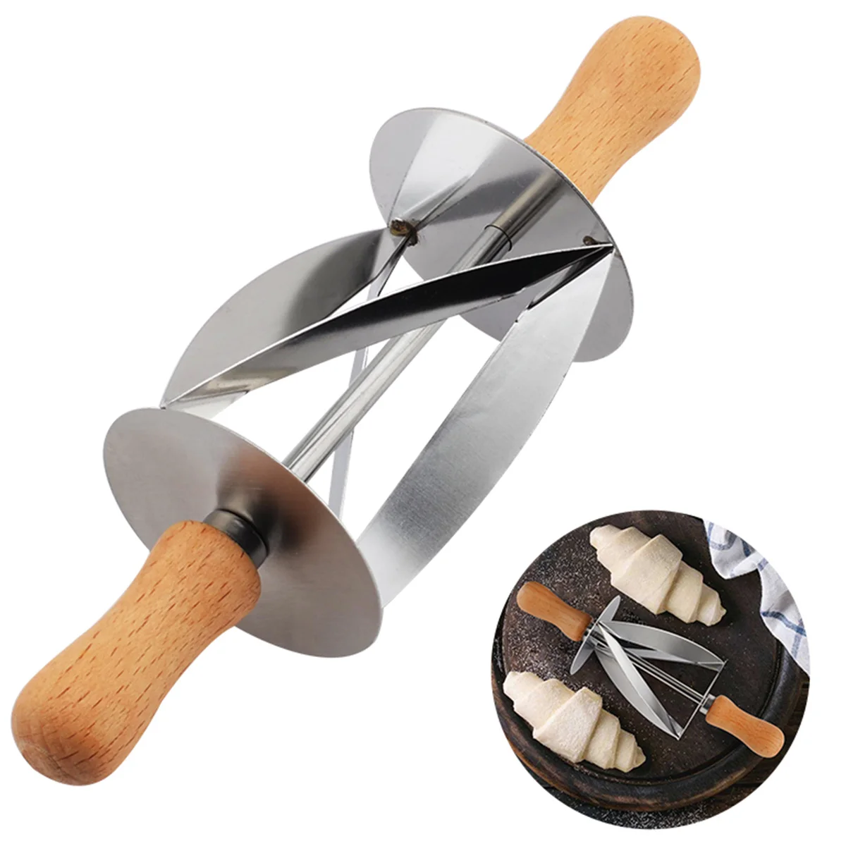 Rolling Cutter Croissant Bread Maker Stainless Steel Roller Slices with Wooden Handle Pastry Dough Knife Kitchen Baking Tools
Rolling Cutter Croissant Bread Maker Stainless Steel Roller Slices with Wooden Handle Pastry Dough Knife Kitchen Baking Tools