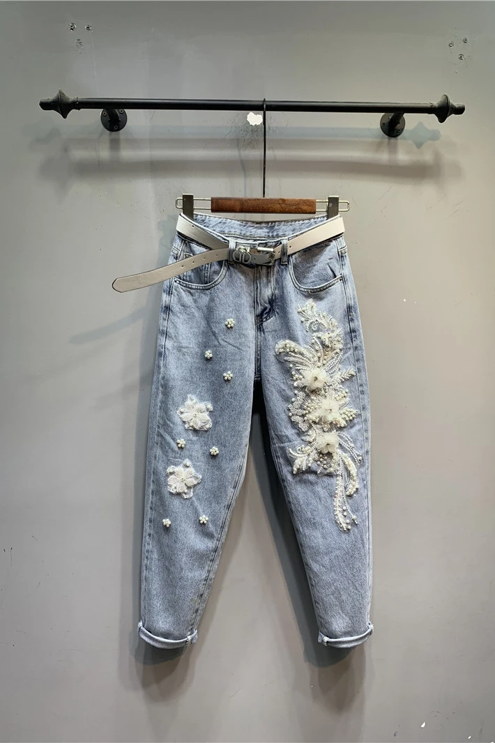 String Beads Three-Dimensional Flower Light Color Loose-Fit Jeans Women's Western Style Street High Waist Ankle-Tied Harem Pants
String Beads Three-Dimensional Flower Light Color Loose-Fit Jeans Women's Western Style Street High Waist Ankle-Tied Harem Pants