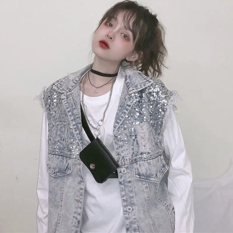 Plus Size Sleeveless Women's Vest 2021 Spring Autumn Denim Waistcoat Fashion Casual Jeans Jacket Beaded Sequins Jean Coat Y477
Plus Size Sleeveless Women's Vest 2021 Spring Autumn Denim Waistcoat Fashion Casual Jeans Jacket Beaded Sequins Jean Coat Y477