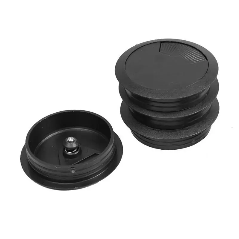 5 Pcs Black 70mm Dia Round Plastic Cable Hole Covers for Computer Desk
