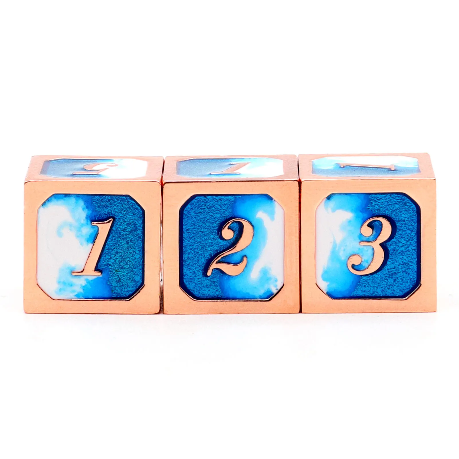 Haxtec Metal D6 Dice 3 Pack Copper Blue White Ice Metal Die DND Dice RPG
Haxtec Metal D6 Dice 3 Pack Copper Blue White Ice Metal Die DND Dice RPG
