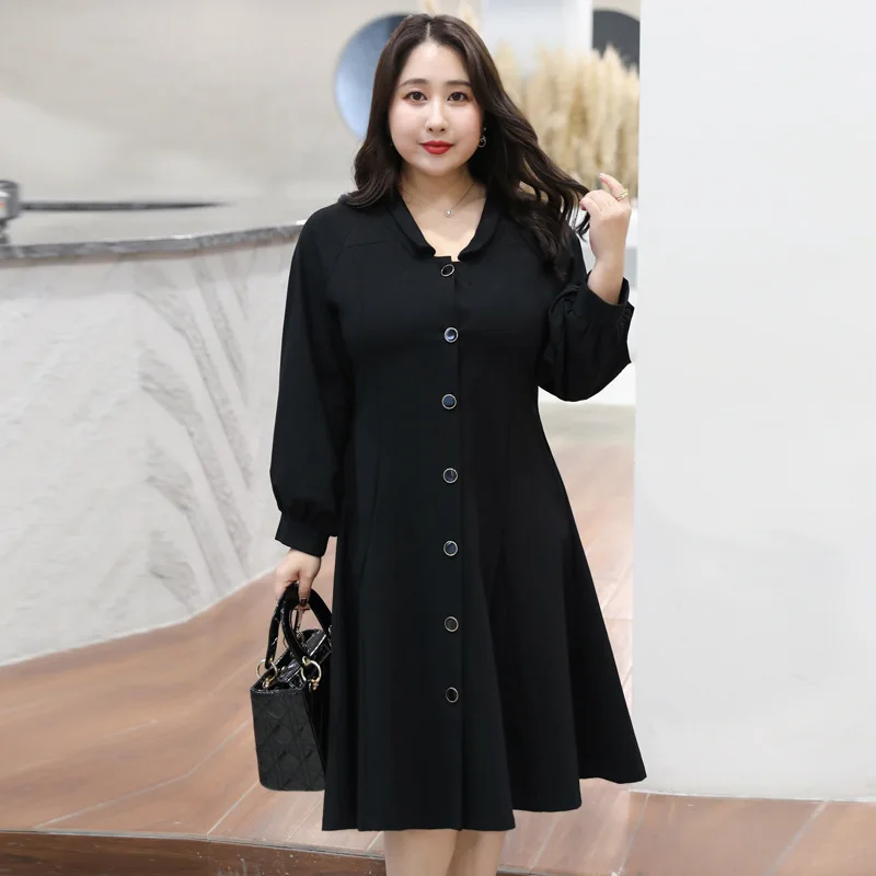 Женское платье большого размера 4XL до 8XL, весенне-осеннее однобортное платье средней длины, черные повседневные халаты, T8169
Женское платье большого размера 4XL до 8XL, весенне-осеннее однобортное платье средней длины, черные повседневные халаты, T8169