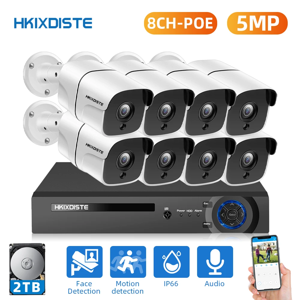 HD 8CH 5MP POE Security Camera System Face Record NVR Outdoor Waterproof IP Camera Audio Record Home Video Surveillance Kit
HD 8CH 5MP POE Security Camera System Face Record NVR Outdoor Waterproof IP Camera Audio Record Home Video Surveillance Kit