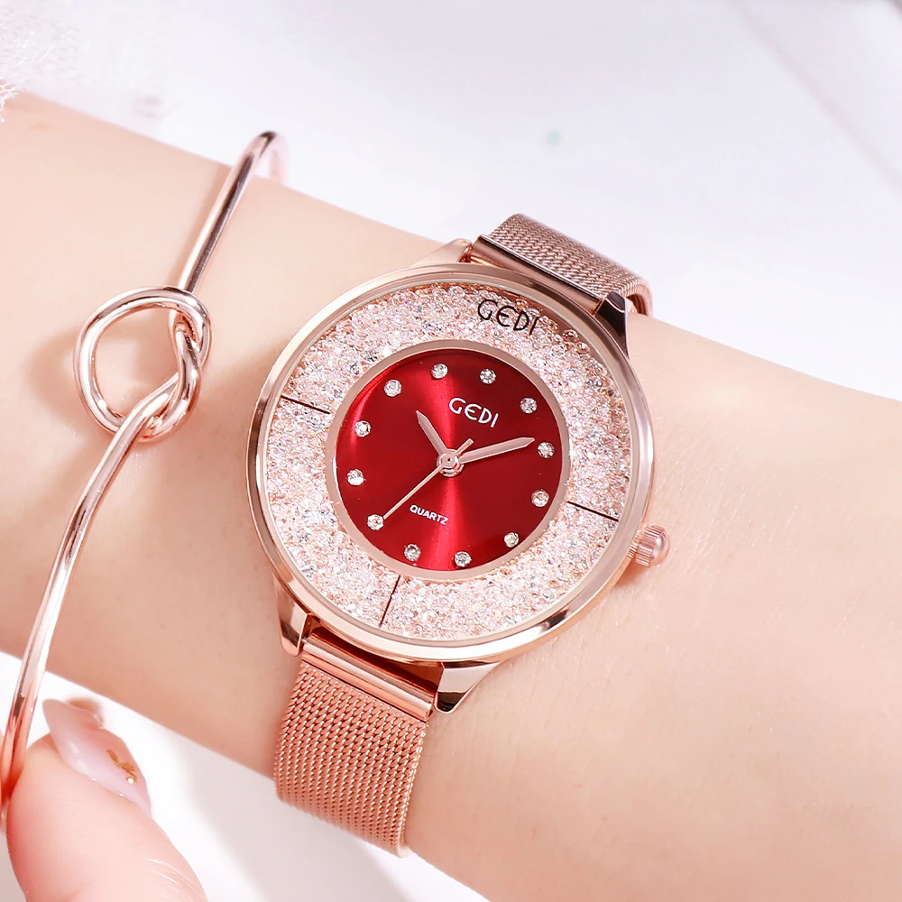 Luxury Crystal Watch Women Watches Fashion Steel Mesh Strap Rose Gold Red Iced Out Women's Quartz Wristwatch Casual Ladies Watch
Luxury Crystal Watch Women Watches Fashion Steel Mesh Strap Rose Gold Red Iced Out Women's Quartz Wristwatch Casual Ladies Watch