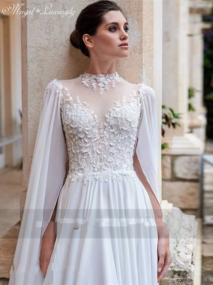 Luxury A-Line Wedding Dresses Chiffon 3D Three-dimensional Applique Gowns Floating Sleeves Sexy High Split vestidos de novia
Luxury A-Line Wedding Dresses Chiffon 3D Three-dimensional Applique Gowns Floating Sleeves Sexy High Split vestidos de novia