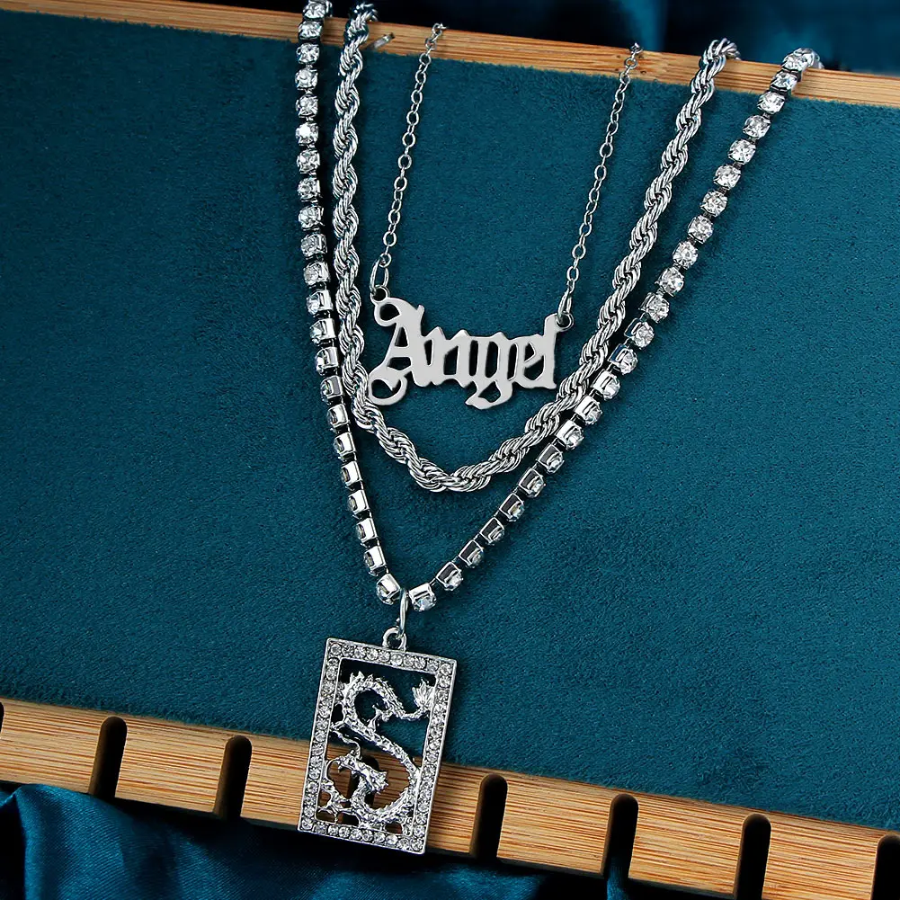 3Pcs Silver Color Multi layered Necklaces For Women Angel Letters Crystal Dragon Pendant Tennis Chain Necklace 2021 New Jewelry
3Pcs Silver Color Multi layered Necklaces For Women Angel Letters Crystal Dragon Pendant Tennis Chain Necklace 2021 New Jewelry
