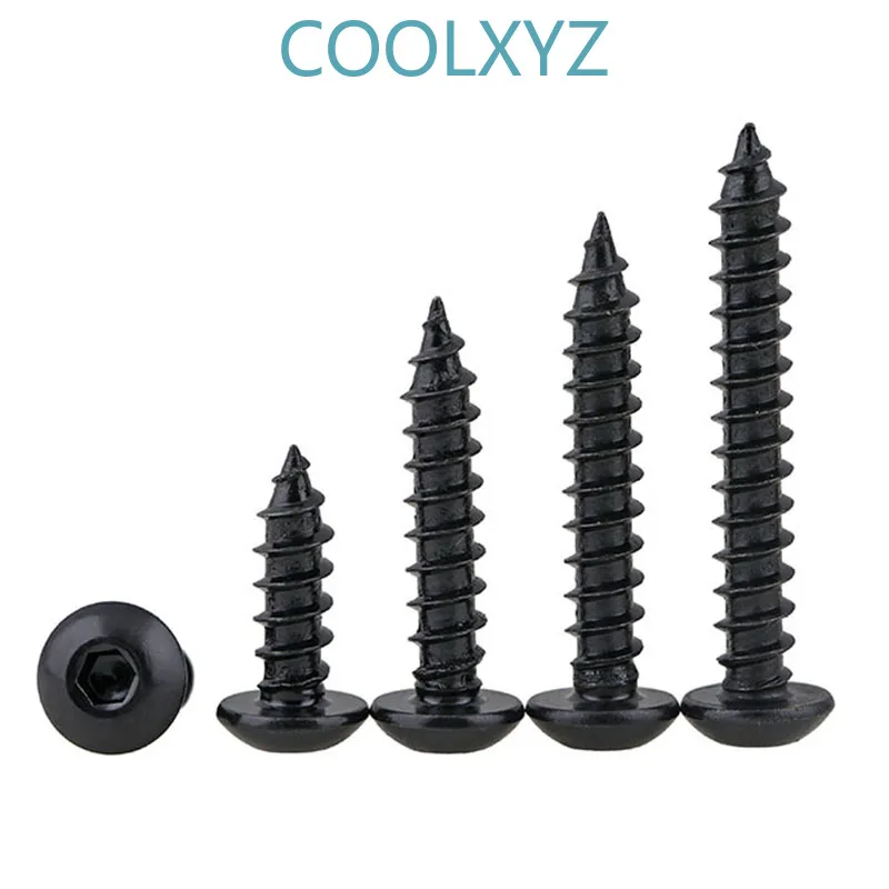 Screw Black 8.8 Strength Pan Head Hexagon Socket Self Tapping Screw PA Hex Socket Round Head Tapping Wood Screws M3M4M5M6 10pcs
Screw Black 8.8 Strength Pan Head Hexagon Socket Self Tapping Screw PA Hex Socket Round Head Tapping Wood Screws M3M4M5M6 10pcs