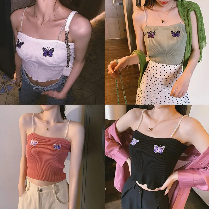 Butterfly Scheming Girl Vest 2020 Summer Slim Short Sling Outer and Base Shirts Pearl sling knitting All-match y2k tops women
Butterfly Scheming Girl Vest 2020 Summer Slim Short Sling Outer and Base Shirts Pearl sling knitting All-match y2k tops women