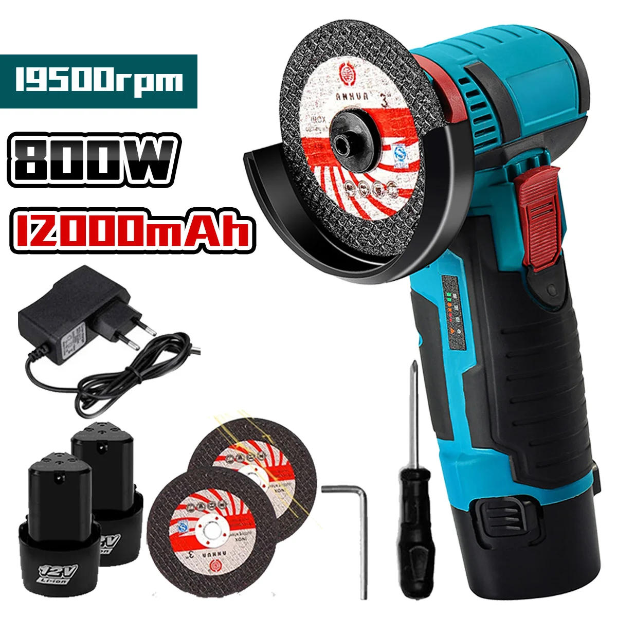 12V 800W Brushless Angle Grinder Mini Cordless Angle Grinder Polishing Machine 12000mAh 1/2 Batteries Diamond Cutting Power Tool
12V 800W Brushless Angle Grinder Mini Cordless Angle Grinder Polishing Machine 12000mAh 1/2 Batteries Diamond Cutting Power Tool