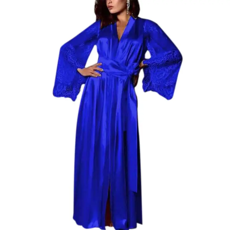 L5YC Womens Deep V-Neck Maxi Long Nightdress Open Front Faux Silk Floral Lace Sleeve Kimono Bathrobe Solid Color Satin Sashes
L5YC Womens Deep V-Neck Maxi Long Nightdress Open Front Faux Silk Floral Lace Sleeve Kimono Bathrobe Solid Color Satin Sashes
