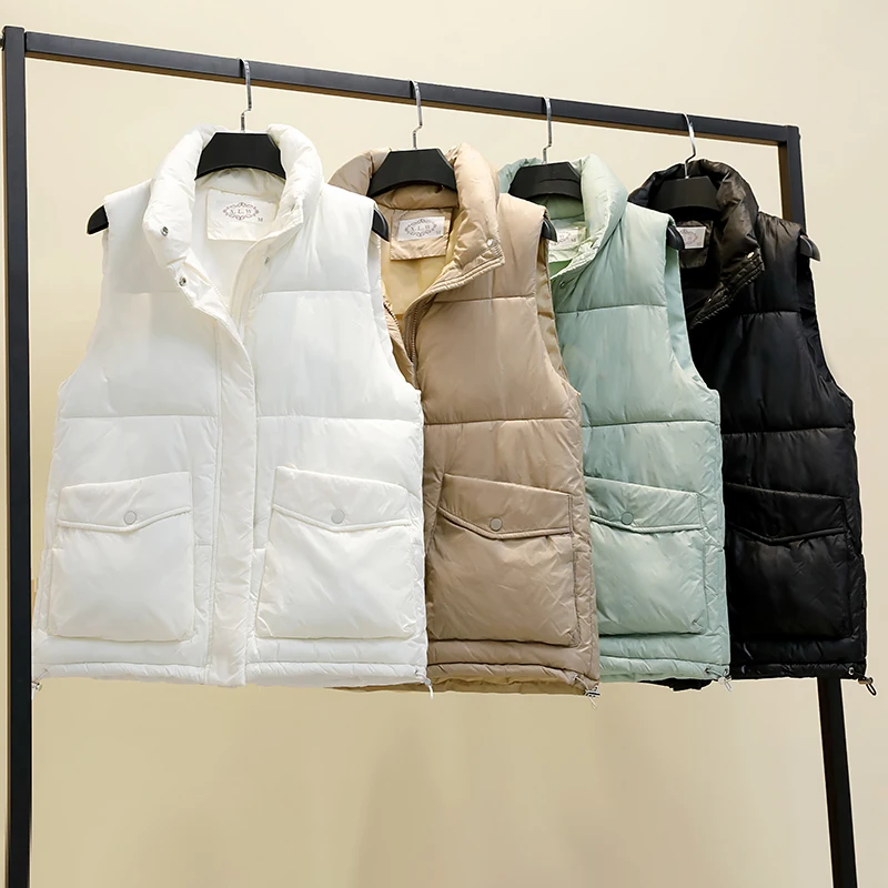 Solid Short Style Vest for Women Cotton Padded Women's Winter Sleeveless Jacket with Zipper Stand Collar Casual Coats
Solid Short Style Vest for Women Cotton Padded Women's Winter Sleeveless Jacket with Zipper Stand Collar Casual Coats