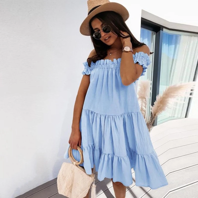 Slash Neck Ruffles Midi Dress Summer 2022 omen Elegant Short Sleeve Casual White Dress Loose Clothes Sexy Off Shoulder Vestidos
Slash Neck Ruffles Midi Dress Summer 2022 omen Elegant Short Sleeve Casual White Dress Loose Clothes Sexy Off Shoulder Vestidos