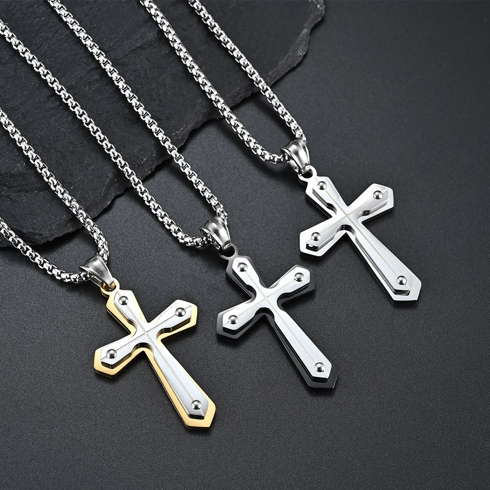 Rivet Double Cross Necklace simple titanium steel trendsetter men's and women's two-color Cross Pendant
Rivet Double Cross Necklace simple titanium steel trendsetter men's and women's two-color Cross Pendant