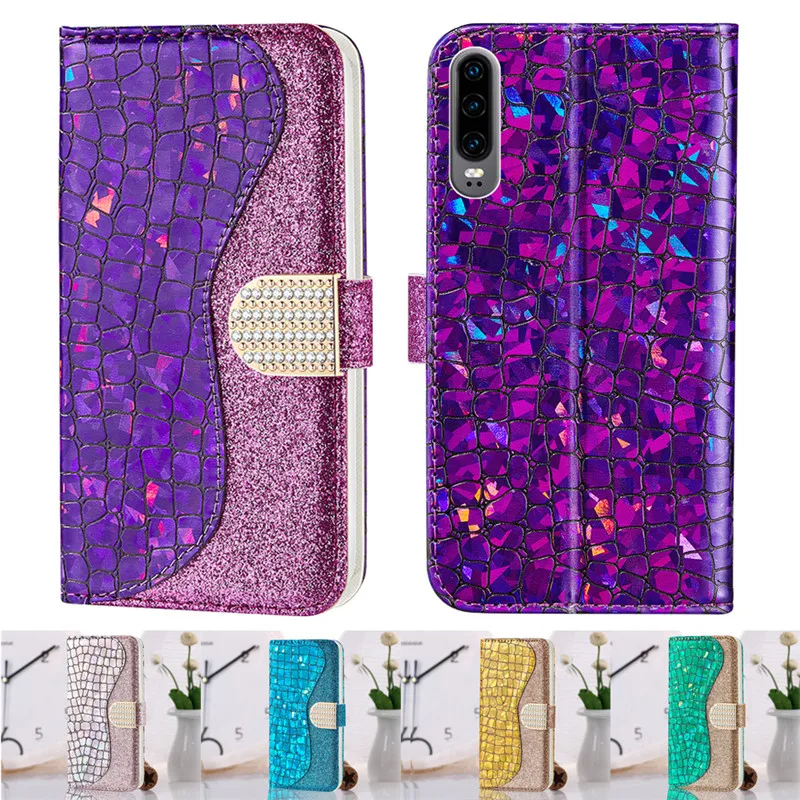 Чехол сверкающий с блестками для Huawei P30 Pro P20 Lite роскошный кожаный чехол телефона