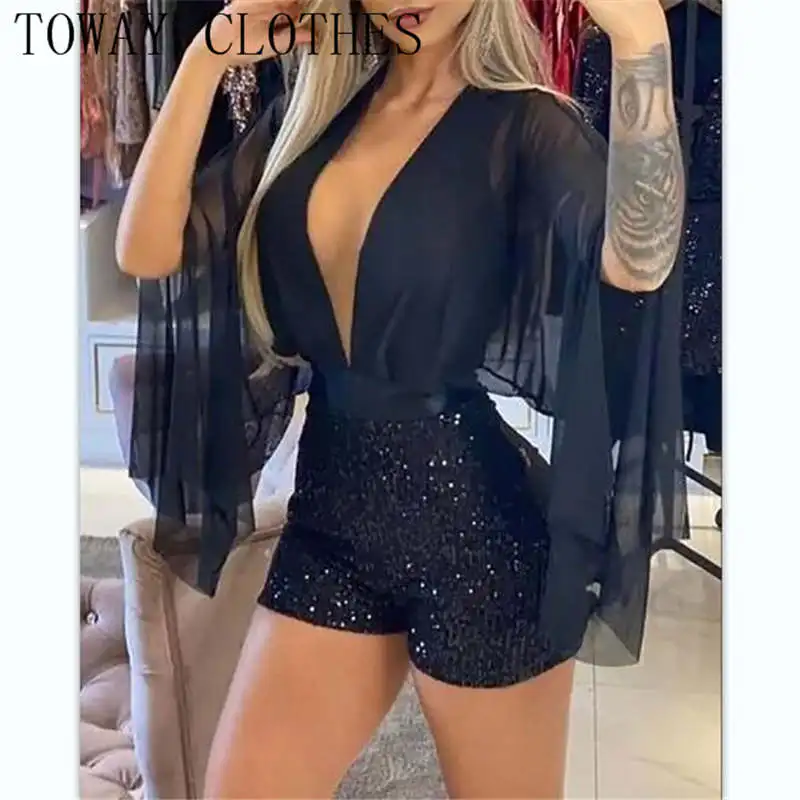 Plunge Sheer Mesh Sequins Patch Skinny Rompers Summer Playsuit Women Short Sleeve Romper Sexy Bodycon Female
Plunge Sheer Mesh Sequins Patch Skinny Rompers Summer Playsuit Women Short Sleeve Romper Sexy Bodycon Female