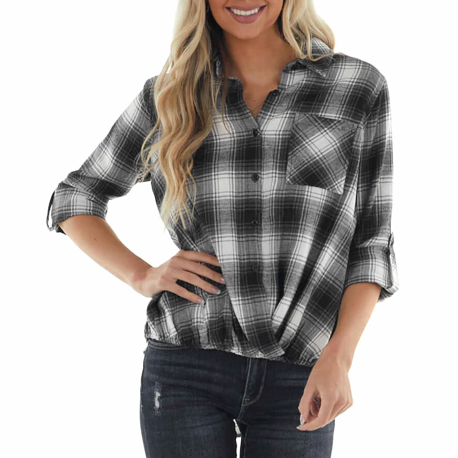 Plus Size Pullover V-neck Loose Plaid Blouse Womens Tops And Blouses Women Long Sleeve Blouse Top Blusas Mujer De Moda 2021
Plus Size Pullover V-neck Loose Plaid Blouse Womens Tops And Blouses Women Long Sleeve Blouse Top Blusas Mujer De Moda 2021