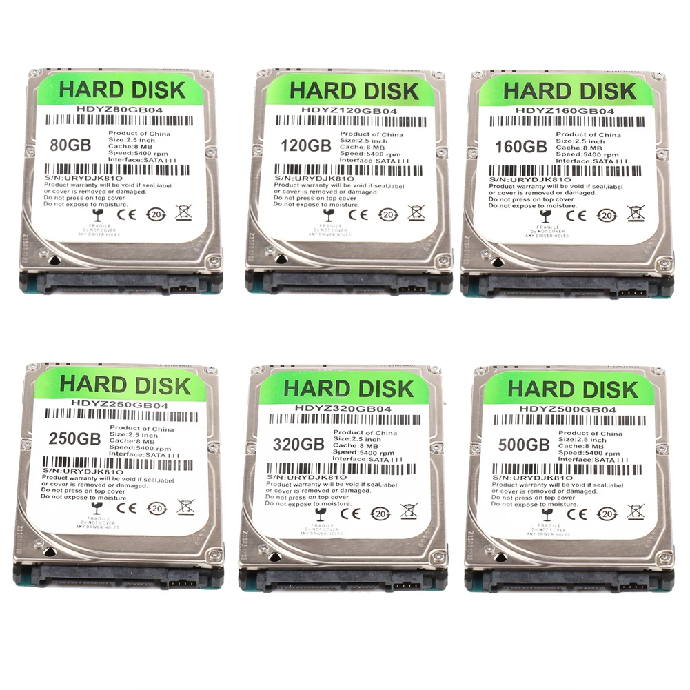 2.5 inch SATA III 5400 RPM Internal Hard Drive with 80GB 120GB 160GB 250GB 320GB 500GB Internal HDD for Laptop PC Computer
2.5 inch SATA III 5400 RPM Internal Hard Drive with 80GB 120GB 160GB 250GB 320GB 500GB Internal HDD for Laptop PC Computer