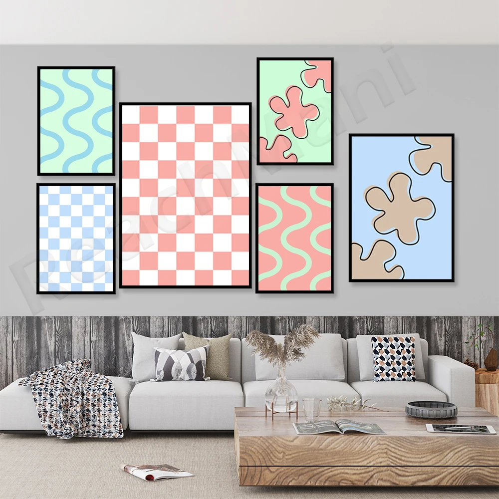 Checkered, wave and floral wall art, curved art prints, 70s art retro colorful boho art posters. Aesthetic Art Decoration
Checkered, wave and floral wall art, curved art prints, 70s art retro colorful boho art posters. Aesthetic Art Decoration