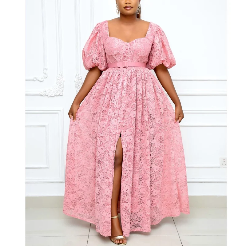 Women Pink Lace Dress Short Lantern Sleeve High Waist Pleated Party Celebrate Event Occasion Gowns Female Prom Elegant Plus Size
Women Pink Lace Dress Short Lantern Sleeve High Waist Pleated Party Celebrate Event Occasion Gowns Female Prom Elegant Plus Size