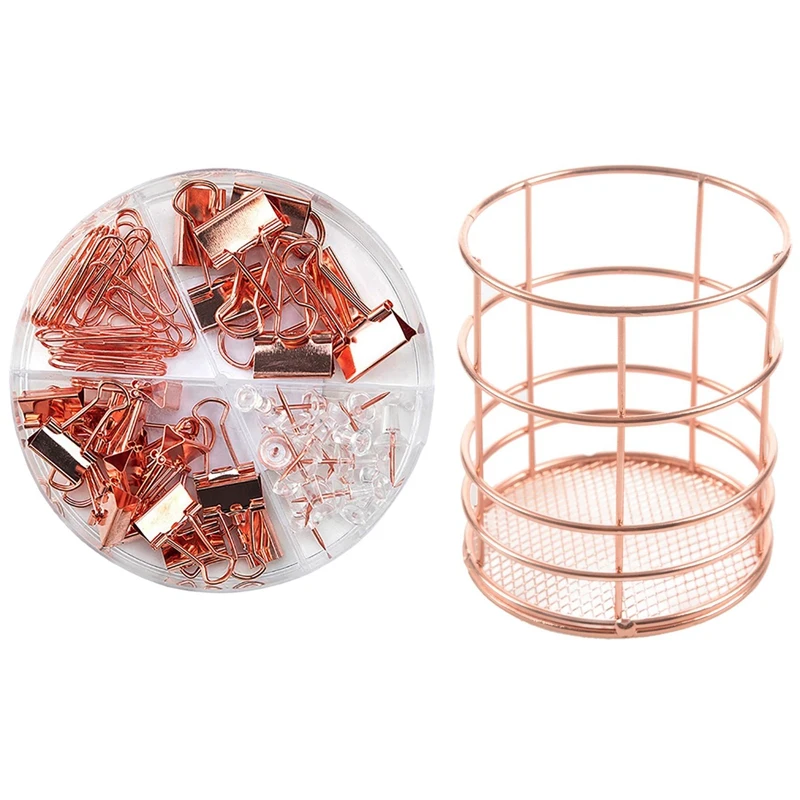 1 Pcs Rose Gold Wire Net Pencil Holder Round Iron Mesh Pen Cup & 1 Set Binder Clips Paper Clips Push Pins Sets With Box
1 Pcs Rose Gold Wire Net Pencil Holder Round Iron Mesh Pen Cup & 1 Set Binder Clips Paper Clips Push Pins Sets With Box