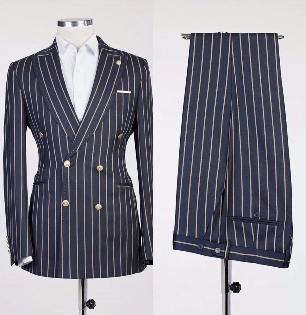 Men's Suit New Peaked Lapel Slim Fit Striped Suit Groom Tuxedos Party Wedding Business Formal Navy Blue Jacket Blazer 2 Piece
Men's Suit New Peaked Lapel Slim Fit Striped Suit Groom Tuxedos Party Wedding Business Formal Navy Blue Jacket Blazer 2 Piece