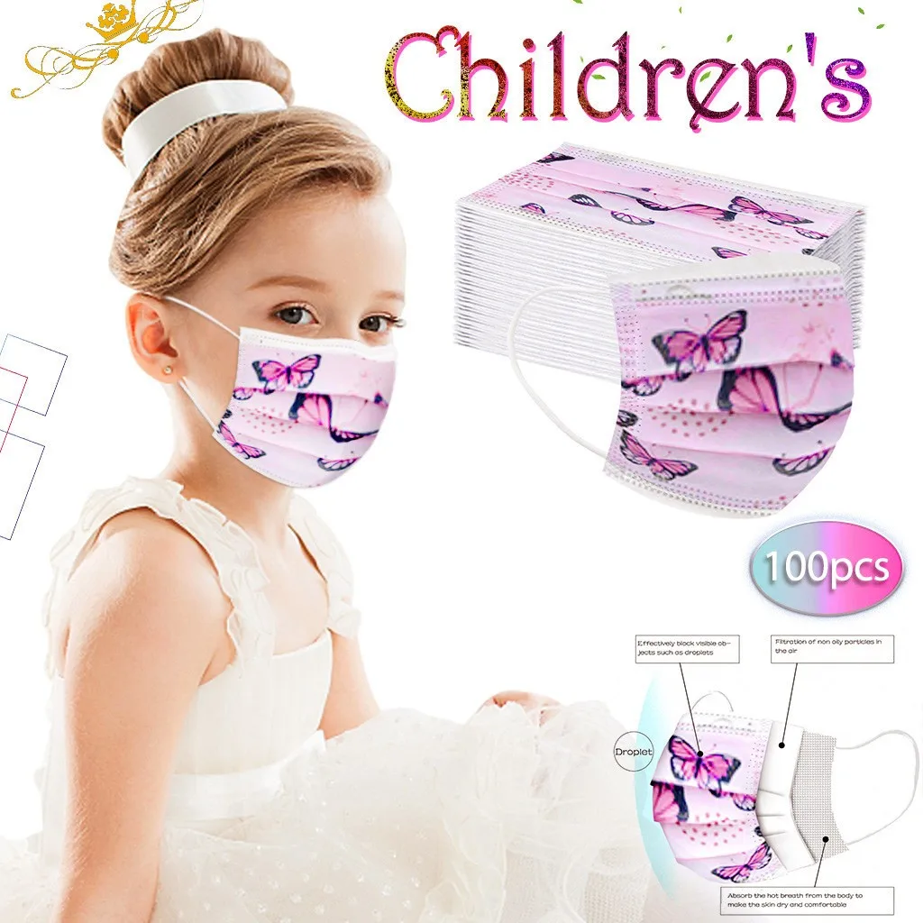 

50pcs Child Mask Lovely Print Children's Mask Disposable Face Mask Industrial 3 Ply Ear Loop Anti-dust Pollution Cartoon Masks