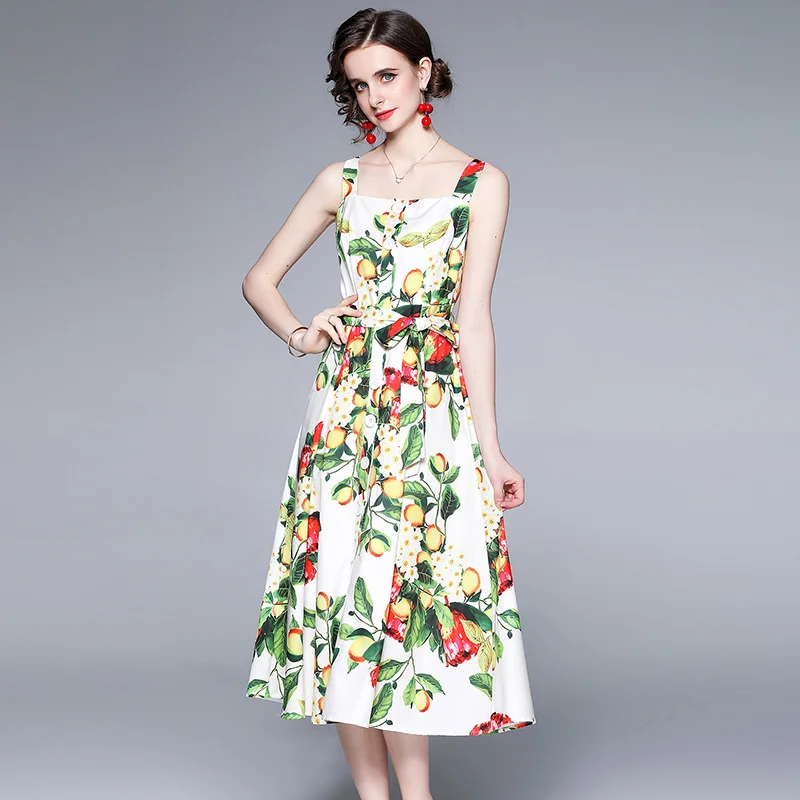 Spaghetti Strap Woman Dress European Style Summer Dress Square Collar Bow Fashion Square Collar Slim Print Slip Mid-Calf Dress
Spaghetti Strap Woman Dress European Style Summer Dress Square Collar Bow Fashion Square Collar Slim Print Slip Mid-Calf Dress