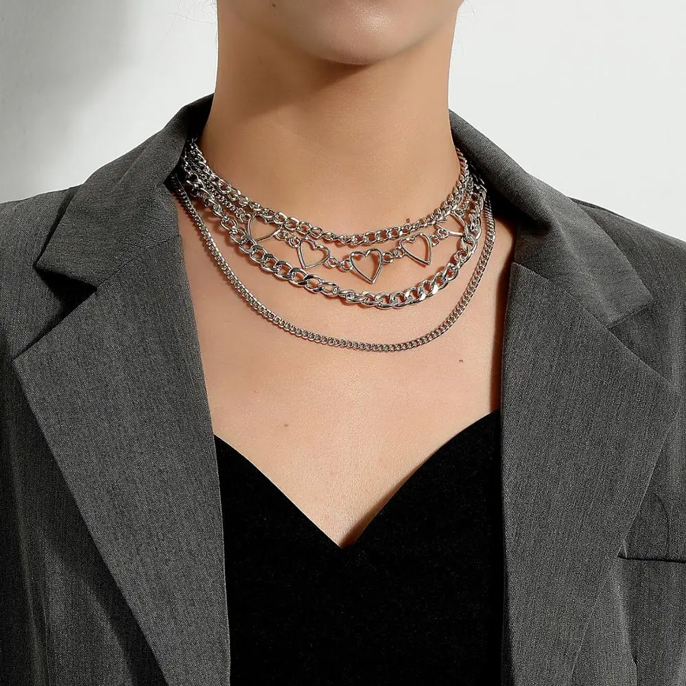 Gold Punk Hip Hop Rapper Choker Necklace with Heart Charms Application Multilayer Chain Jewelry Neck
Gold Punk Hip Hop Rapper Choker Necklace with Heart Charms Application Multilayer Chain Jewelry Neck