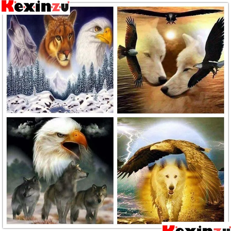 

Kexinzu 5D Diy Full Round/Square Stone Drill Diamond Painting Animals Eagle Wolf Cross Stitch Mosaic Daimond Embroidery Gift 226