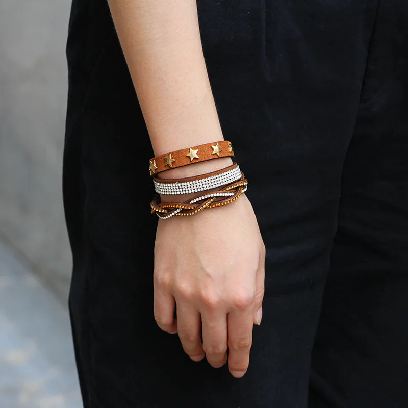 Amorcome Women's Crystal Rhinestone Wrap Bracelet Stars Charm Long Leather Braided Bracelets Boho Multi Layer Stackable Bangles
Amorcome Women's Crystal Rhinestone Wrap Bracelet Stars Charm Long Leather Braided Bracelets Boho Multi Layer Stackable Bangles