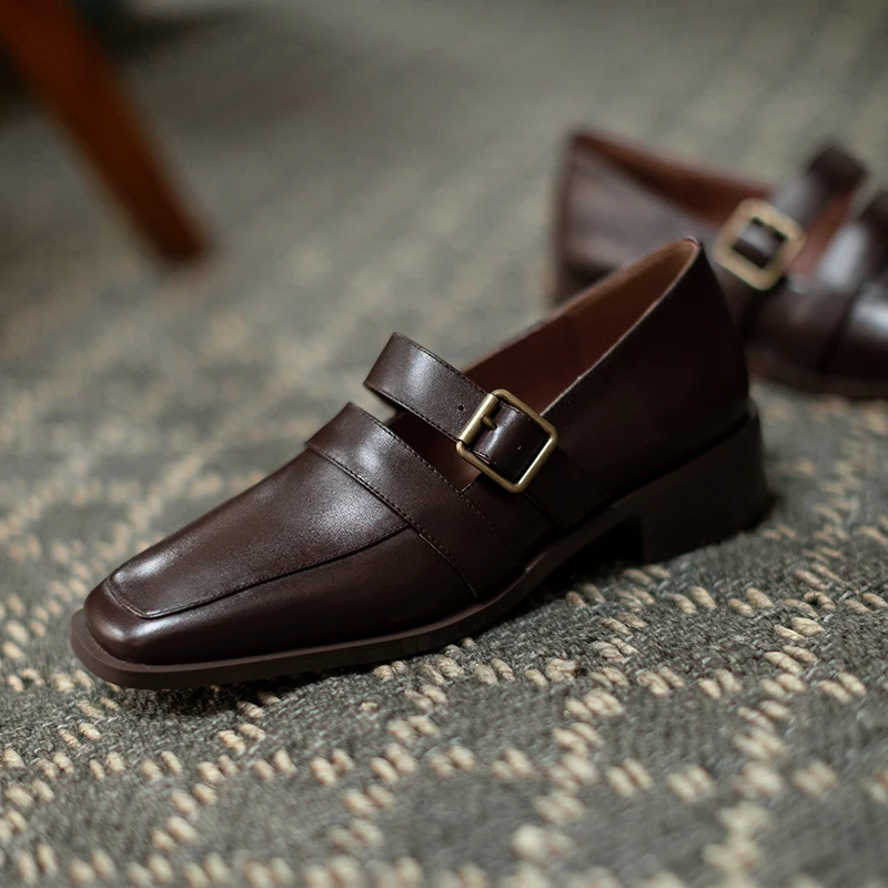 Genuine Leather Women Shoes Slip-On Loafers Buckle Spring/Autumn Women's Flats Shoes Square Toe Thick Heel Handmade Size 34-40
Genuine Leather Women Shoes Slip-On Loafers Buckle Spring/Autumn Women's Flats Shoes Square Toe Thick Heel Handmade Size 34-40