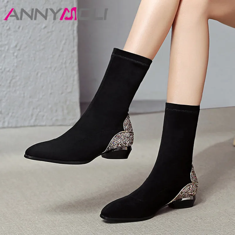ANNYMOLI Med Heel Woman Boots Block Heel Ankle Boots Round Toe Short Boots Bling Ladies Shoes Autumn Winter Black Large Size 43
ANNYMOLI Med Heel Woman Boots Block Heel Ankle Boots Round Toe Short Boots Bling Ladies Shoes Autumn Winter Black Large Size 43