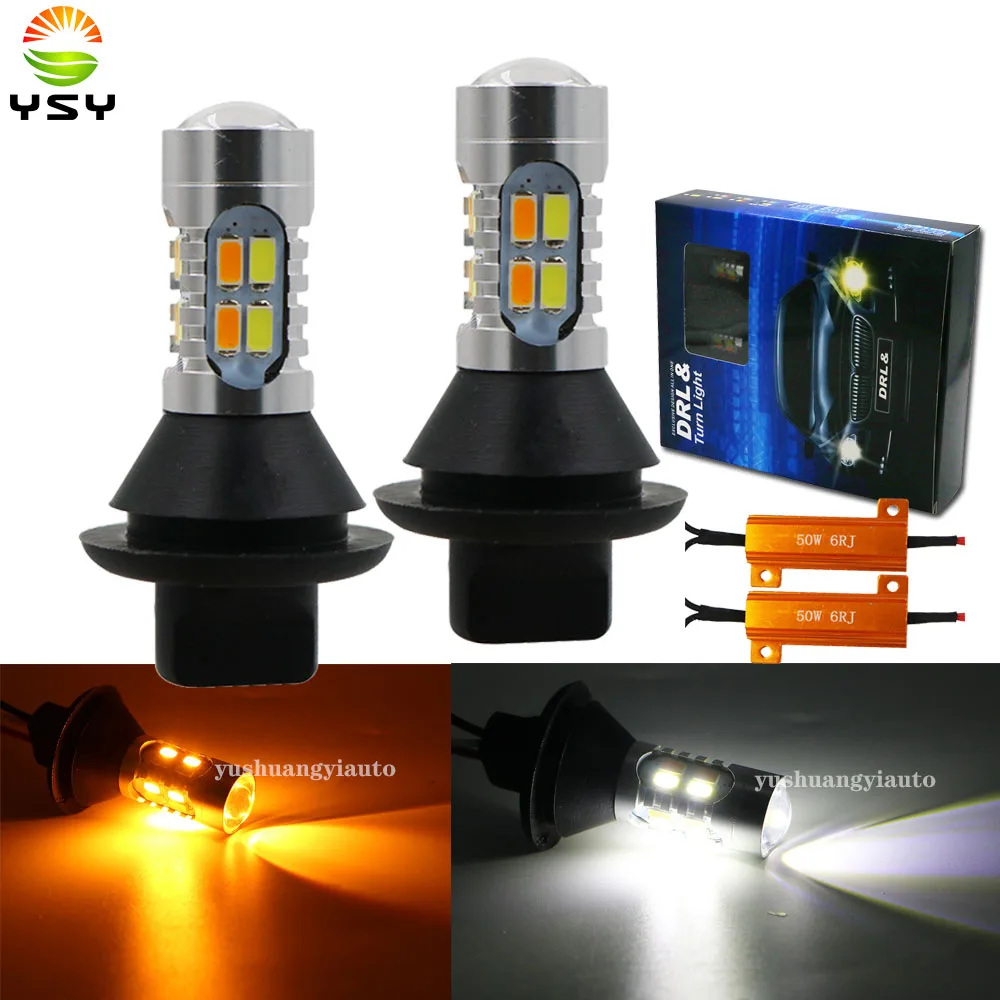 YSY 2 шт. двухцветные 1156 BA15S/BAU15S P21W PY21W T20 7440 светодиодные лампы DRL + поворотные огни 20SMD белый янтарный без ошибок Canbus DRL