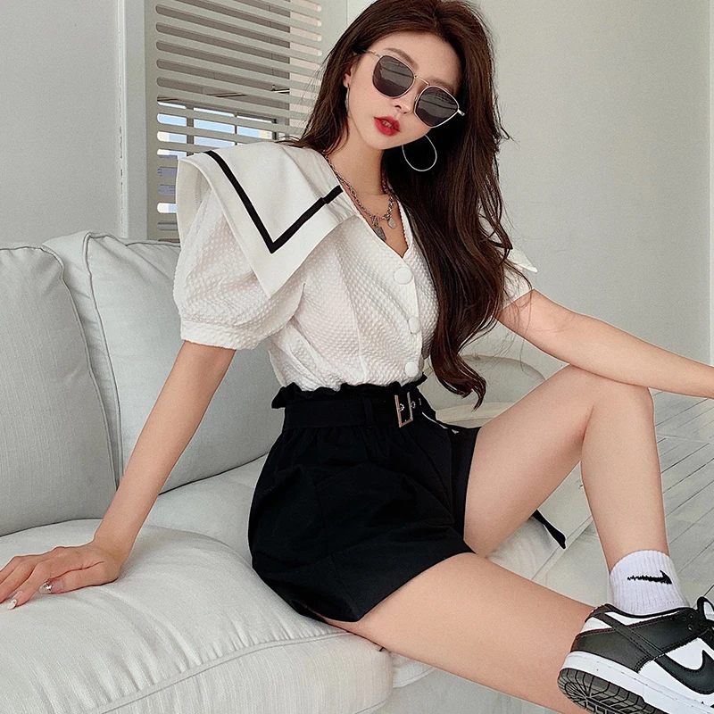QOERLIN Blouse and Shorts Women Summer Short Sleeve Elegant Tops Shirts Female Plus Size Belted High Waist Black Shorts Female
QOERLIN Blouse and Shorts Women Summer Short Sleeve Elegant Tops Shirts Female Plus Size Belted High Waist Black Shorts Female