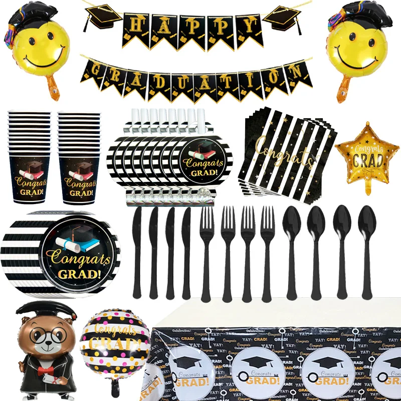New Graduation Theme Disposable Tableware Set Paper Cup Napkin Plates pull flag Graduation Party Decoration Supplies Baby Shower
New Graduation Theme Disposable Tableware Set Paper Cup Napkin Plates pull flag Graduation Party Decoration Supplies Baby Shower