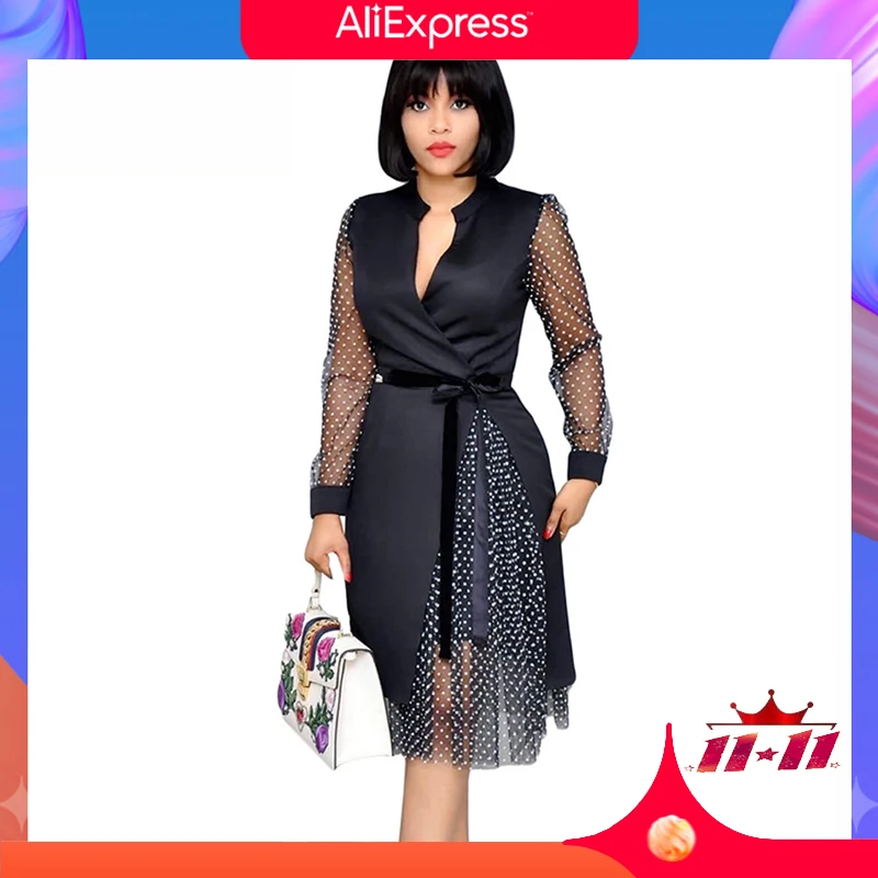 MOVOKAKA 2021 Black Gauze Dress Sexy Slim Elegant Casual Dot V-Neck Dresses Woman Party Vestido Long Sleeve A-LINE Women's Dress
MOVOKAKA 2021 Black Gauze Dress Sexy Slim Elegant Casual Dot V-Neck Dresses Woman Party Vestido Long Sleeve A-LINE Women's Dress