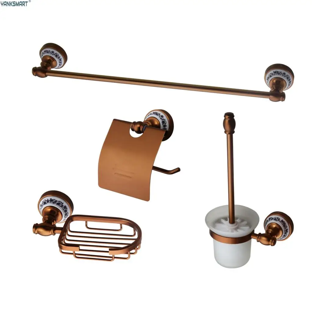 

Bathroom Accessories 4 Pcs Set Gold & Rose Gold Wall Parts Towel rod, , Soap rack,hook up,Toilet Brush Kit Banheiro