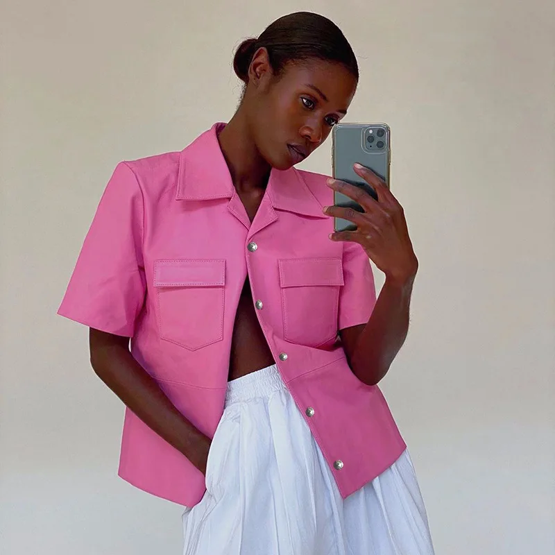 Women's jacket 2021 summer Korean fashion ladies retro loose suit collar short sleeve pocket design short cardigan PU jacket
Women's jacket 2021 summer Korean fashion ladies retro loose suit collar short sleeve pocket design short cardigan PU jacket
