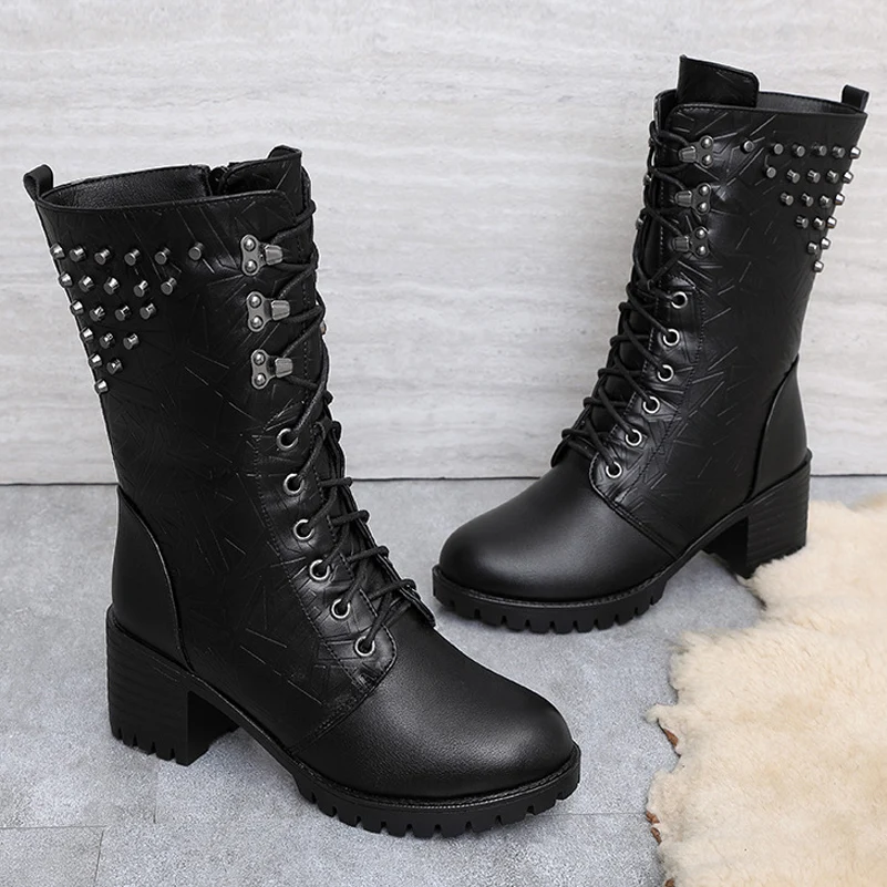 Meotina Real Leather Natural Wool Fur Platform Thick High Heel Mid Calf Boots Women Shoes Rivet Zip Lace Up Motorcycle Boots 43
Meotina Real Leather Natural Wool Fur Platform Thick High Heel Mid Calf Boots Women Shoes Rivet Zip Lace Up Motorcycle Boots 43