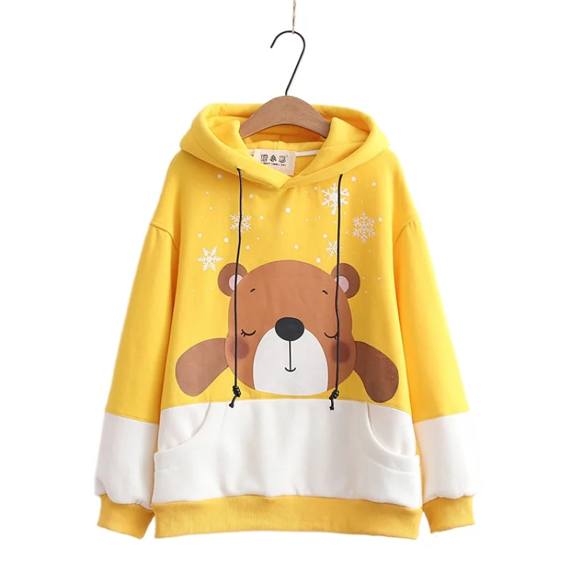 Women Sweet Hoodies Fleece Sweatshirts Harajuku Cute Cartoon Bear Print Hooded With Ears On Hood Loose Pullovers 23881 
Women Sweet Hoodies Fleece Sweatshirts Harajuku Cute Cartoon Bear Print Hooded With Ears On Hood Loose Pullovers 23881