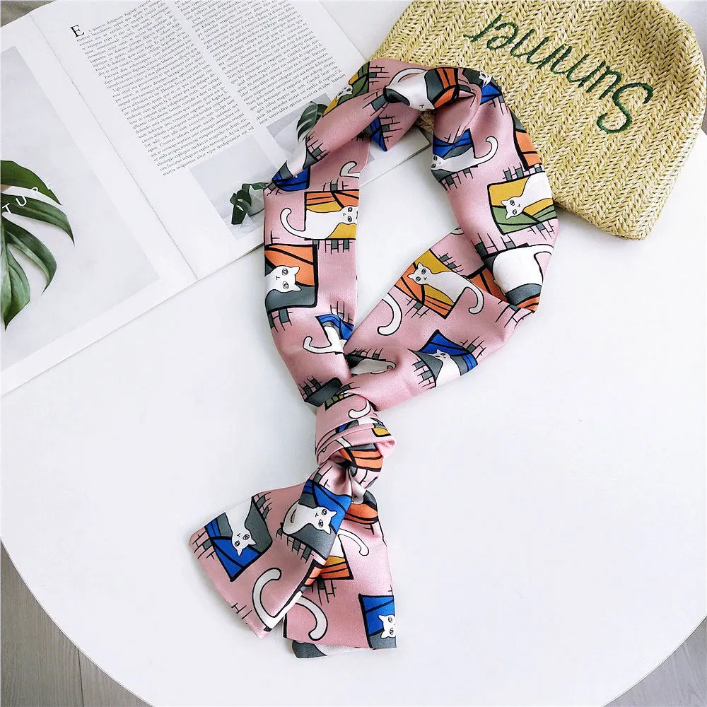 2020 new women cat printed bag decoration long hair neck tie headband small narrow satin silk ribbon neckerchief skinny scarf
2020 new women cat printed bag decoration long hair neck tie headband small narrow satin silk ribbon neckerchief skinny scarf